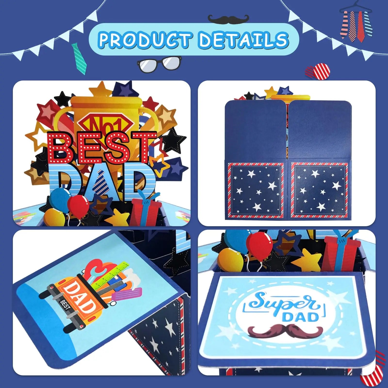 3D Pop Up Father's Day Card Handmade Best Dad Birthday Gift with Note & Envelope - Thank You Card for Dad from Daughter Son