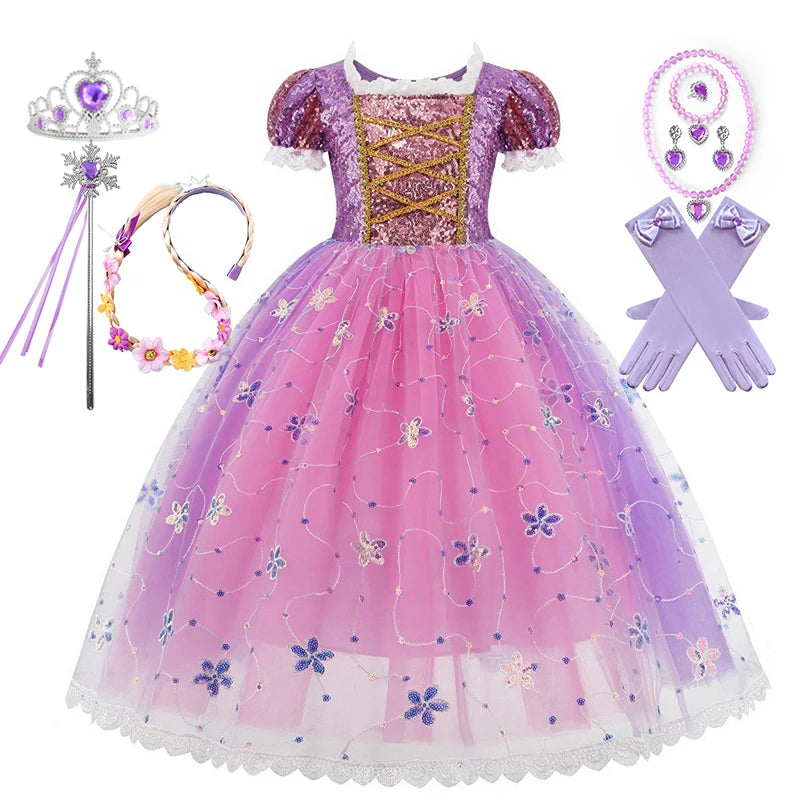 Girls Rapunzel Princess Costume Dresses Kids Summer Tangled Fancy Cosplay Dress Halloween Carnival Party Cosplay Vestido Dresses