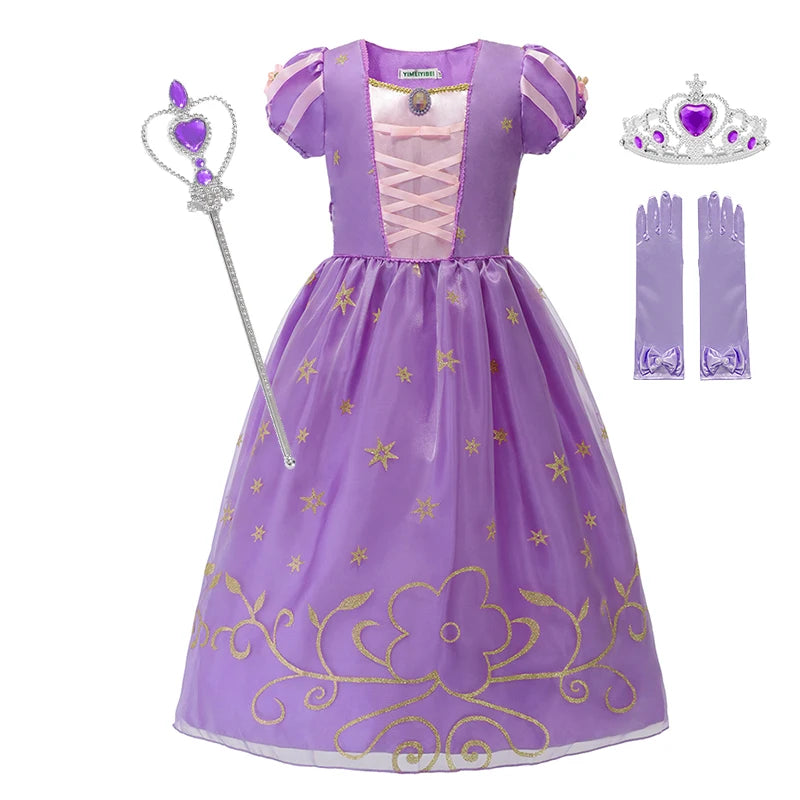 Girls Rapunzel Princess Costume Dresses Kids Summer Tangled Fancy Cosplay Dress Halloween Carnival Party Cosplay Vestido Dresses