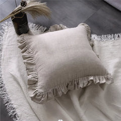 100% Pure Linen Ruffle Throw Pillowcases,Soft Comfortable Cushion Cover,Home Decor Sofa Pillows Cover,Living Room Couch Ornament