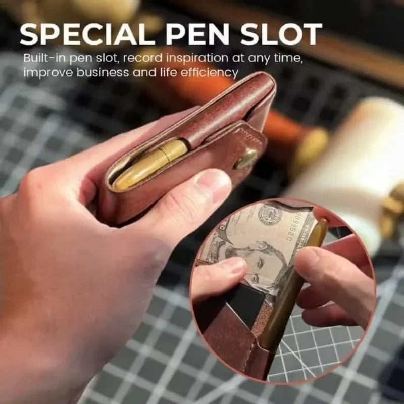 Multifunctional Compact Wallet Handmade Leather Wallet Small Slim Compact Credit Card Wallet Portable Genuine Leather Coin Purse