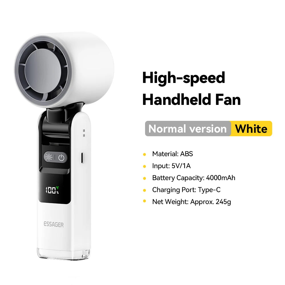 Essager Mini Fan Rechargeable Strong Wind 100 Gear Wind Speed Electric Fan Digital Display Adjustable Turbo Portable Outdoor Han