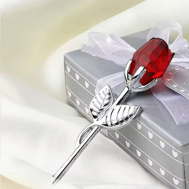 Crystal Metal Roses Gift for Girlfriend Wedding Home Decor Mini Model Ornament Valentine Day Promotion