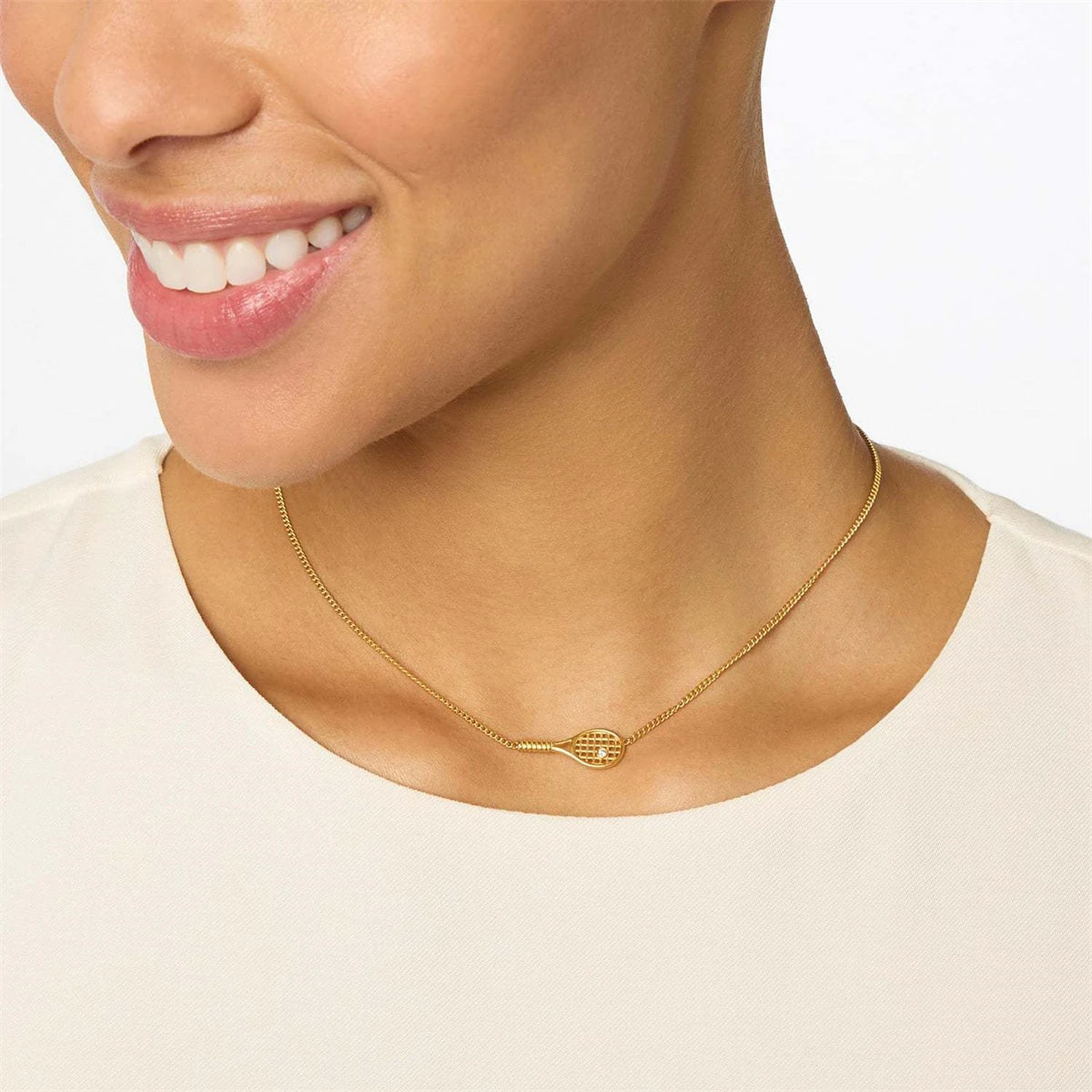 Tennis racket necklace, female design pendant, personalized collarbone chain, ins sports series, gold-plated color preservation