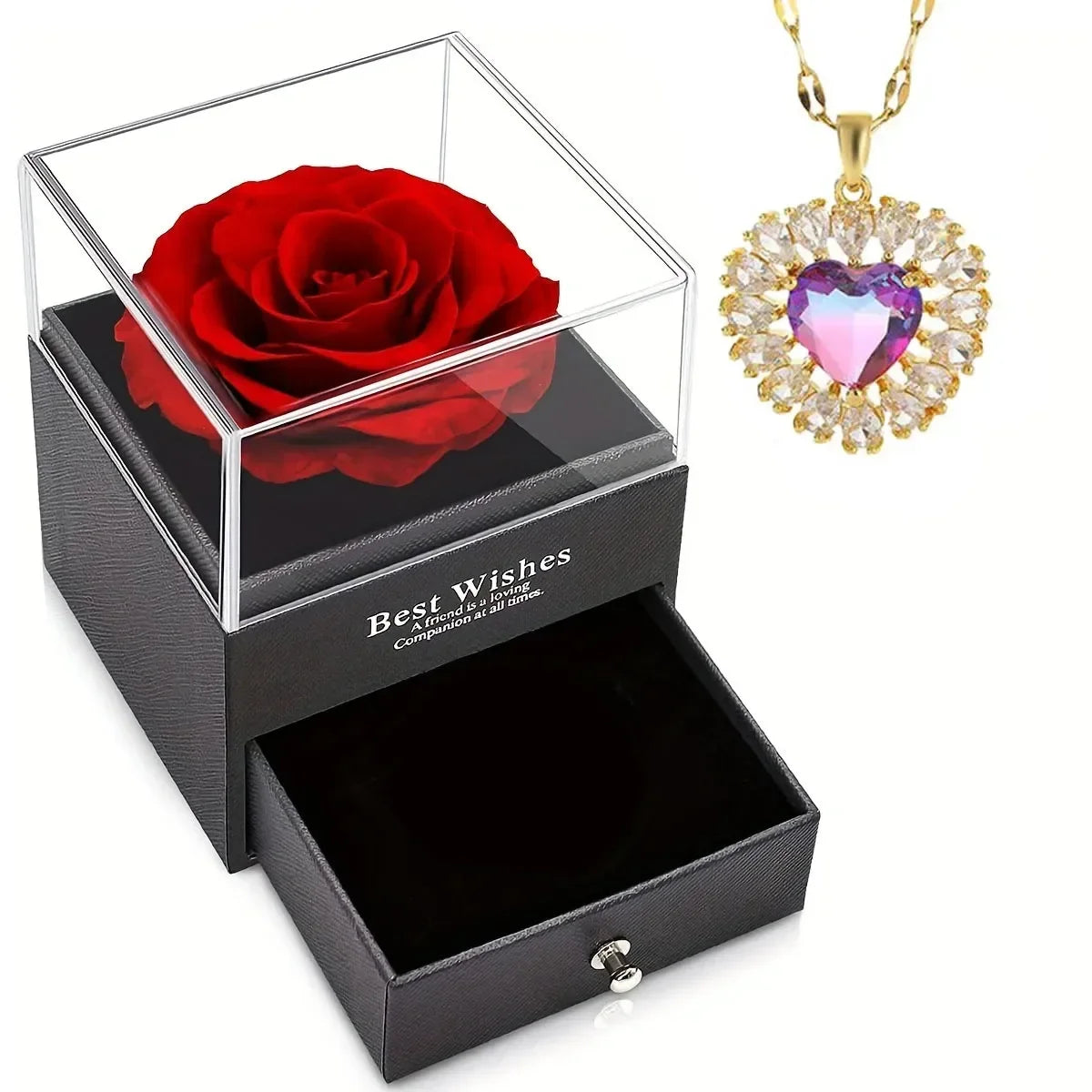 Gift for Girls Women Mother Eternal Rose Gift Box Heart Necklace Love You To The Moon and Back Jewelry Box for Wedding Christmas