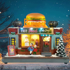 Christmas Rotate Lighted Music Box Resin Santa Ornament Gift Box Xmas Decorative Gift for Home Kitchen Cafe Window Holiday Party