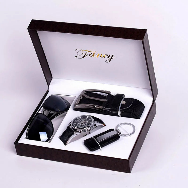 Men's Watches Business Gift Set With Box Quartz Watch Sunglasses Keychain Belt Sets