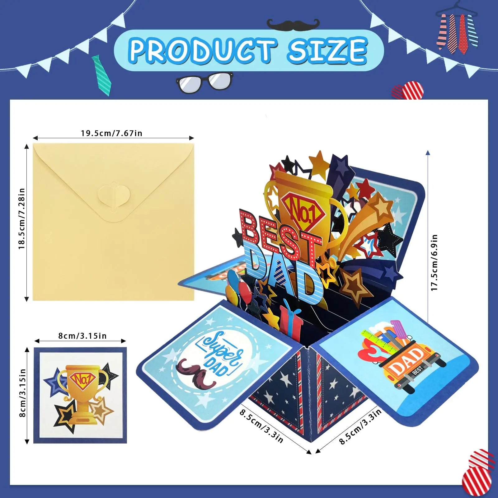 3D Pop Up Father's Day Card Handmade Best Dad Birthday Gift with Note & Envelope - Thank You Card for Dad from Daughter Son