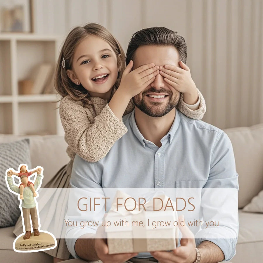 Sculpture of father and daughter's in shoulders family living room room desktop decoration, father's day Thanksgiving gifts