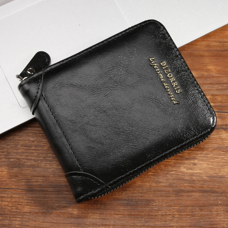 Men's wallet with driving license cover, vintage and simple, short and multi-functional card holder with zipper
