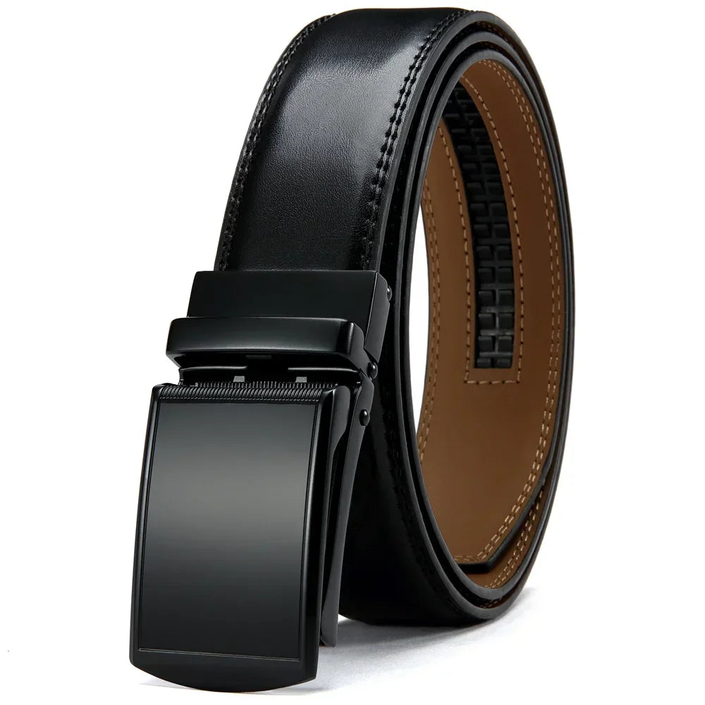 Mens Belt Genuine Leather Luxury Belt Metal Automatic Alloy Buckle Fashion Ratchet Belts for Men Cowhide High Quality Belt