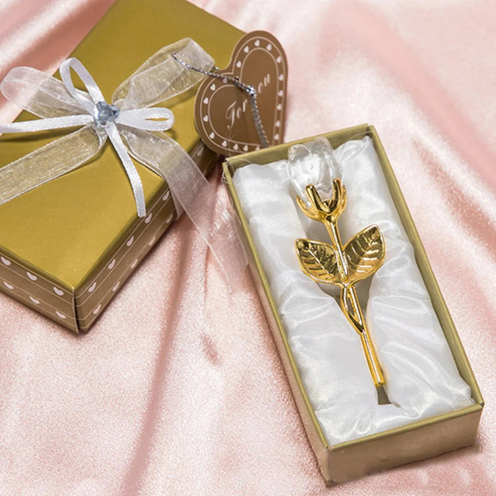 Valentines Day Gift Crystal Glass Rose Artificial Flower Silver Gold Rod Rose