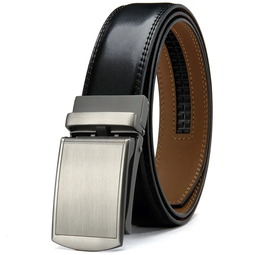 Mens Belt Genuine Leather Luxury Belt Metal Automatic Alloy Buckle Fashion Ratchet Belts for Men Cowhide High Quality Belt