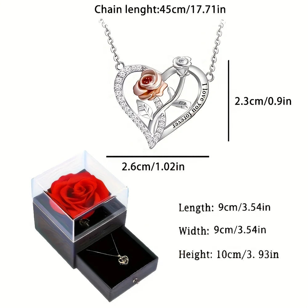 I Love You Forever Necklace With Rose Flower Gift Box For Girlfriend Mother Birthday Romantic Gift 2024 New Fashion Jewelry