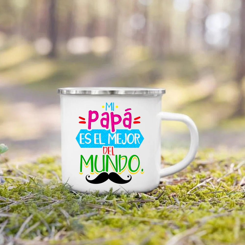 Best Father in The World Print Enamel Mug Creative Coffee Cups Drinks Water Cup Camping Mugs Birthday Father's Day Gift for Dad