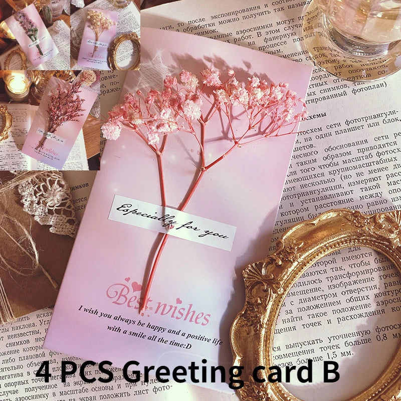 4/6/10 PCS greetin card lover teacher holiday gift birthday year greeting card wishes thanks creative handmade dried flower card