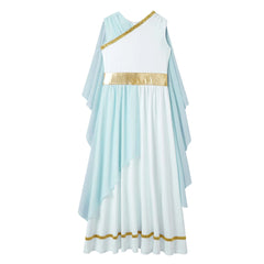 Kids Girls Ancient Greek Princess Dress Sleeveless Flowy Tulle Shawls Toga Goddesses Costume Gown Dress for Halloween Dress Up