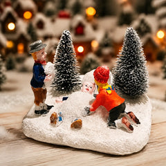 Christmas Village Set Accessories, Kids Playing Figurine, Collectible Building Scene Decoration, Home Fireplace, Holiday Decor