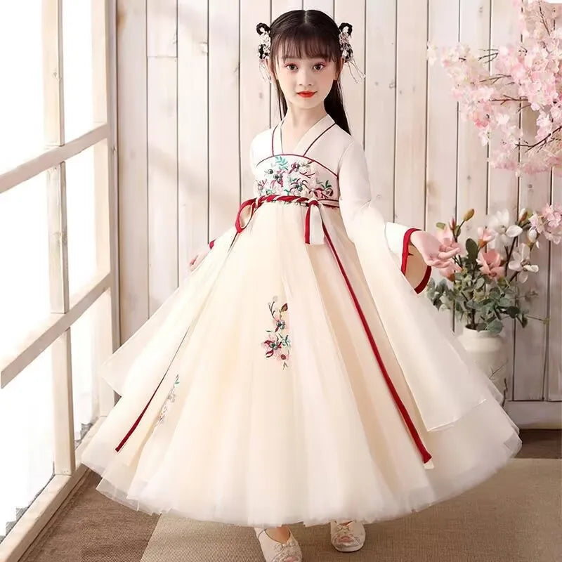 New Hanfu Girls Spring Autumn Child Costume Dress Flower Girl Cherry Blossom Tang Princess Dress Traditional Chinese Style Kids