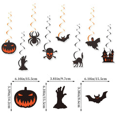 Halloween Hanging Swirl Decorations, Pumpkin Spider Bat Skull Ghost Black Cat Cutout Ceiling Streamer Party Decor