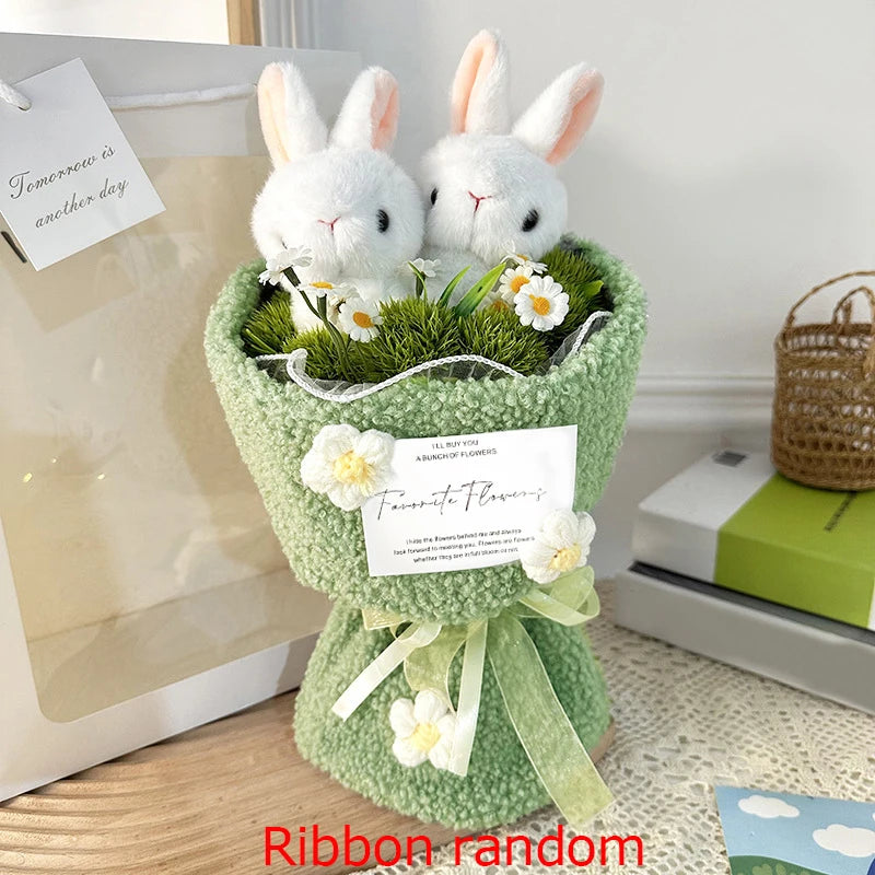 Rabbit Doll Plush Flower Bouquet Graduation Crochet Flower Bouquet Mother's Day Birthday Gifts Valentin Day Gift for Girlfriend
