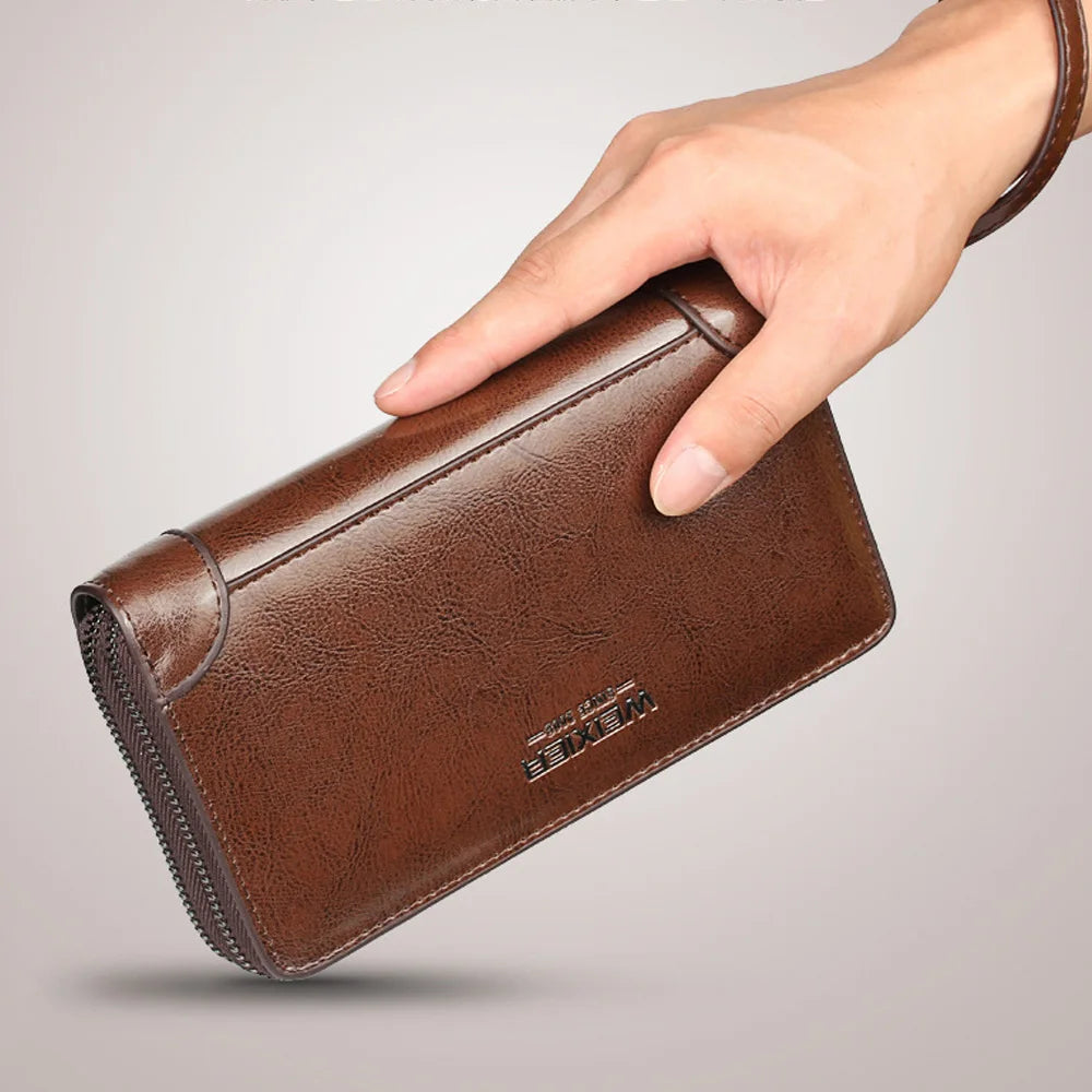 Men's wallet long wallet quality PU leather wallet men's Double Zipper Coin Pocket Purse youth business clutch Phone bag
