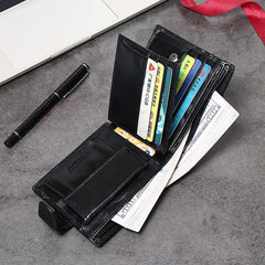 Leather Mens Wallet with Coin Pocket Genuine Leather Wallet for Men Short Style