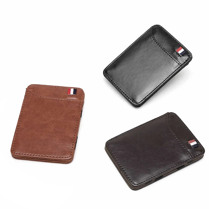 Ultra Thin Men's PU Leather Mini Small Magic Wallet Money Cash Card Holder Purse Birthday Gift for Father Boyfriend