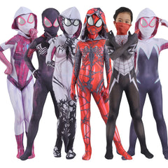 Spidergirls Gwen Stacy Spandex Jumpsuits Boy Girl Zentai Costume For Halloween Cosplay Female Spider Suit For Kids Costumes