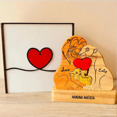 DIY Lion King Wooden Family Puzzle Personalized Name Puzzles Wooden Lions Puzzle Home Decor Thanksgiving Christmas Warm Gifts