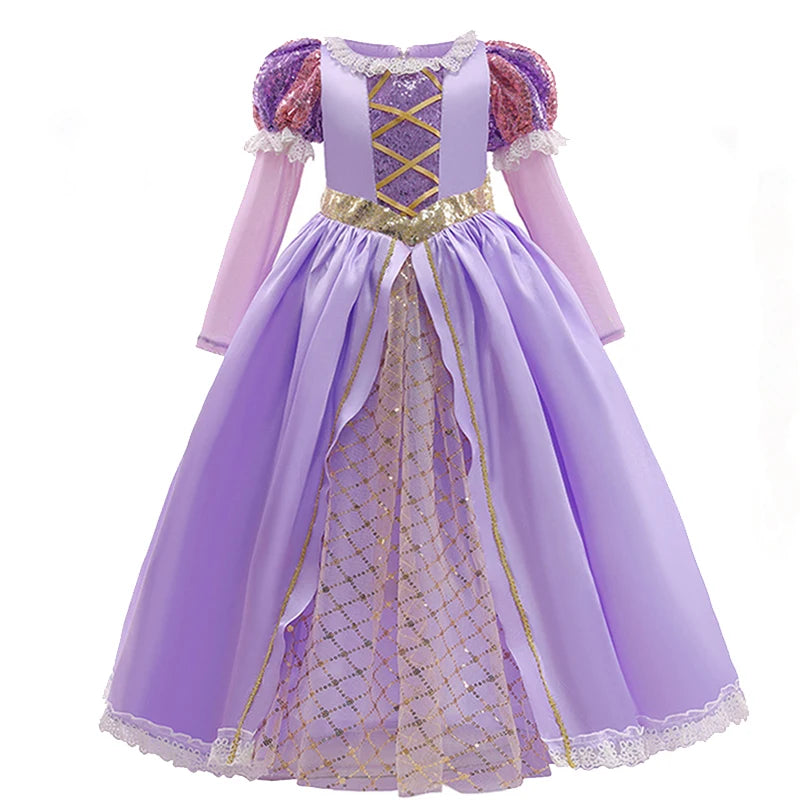 Girls Rapunzel Princess Costume Dresses Kids Summer Tangled Fancy Cosplay Dress Halloween Carnival Party Cosplay Vestido Dresses