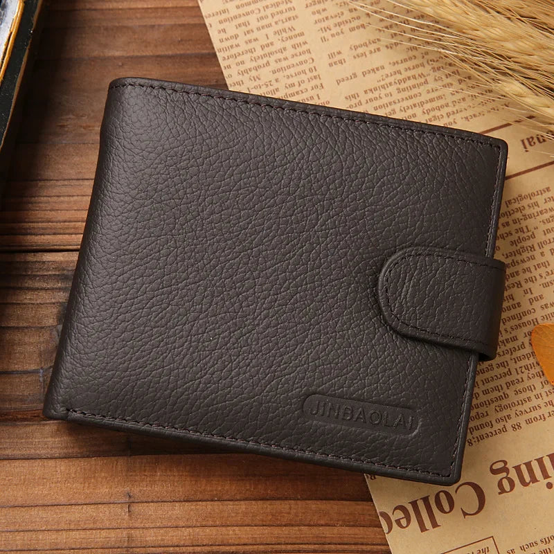 100% Genuine Leather Men Wallets Premium Product Real Cowhide Wallets for Man Short Black Walet Portefeuille Homme