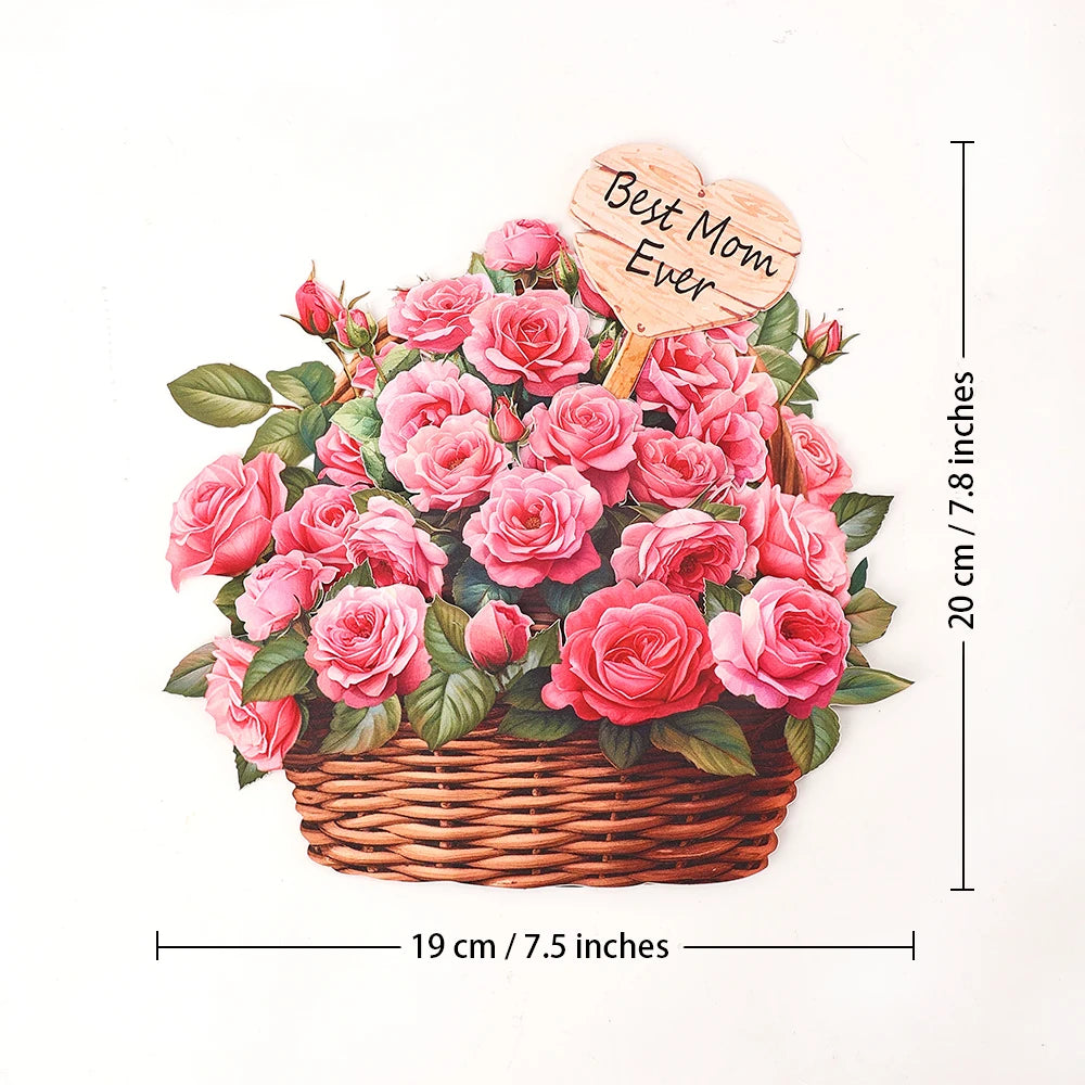 Mothers Day Pink Rose Flower Basket 3D Pop-up With Envelope