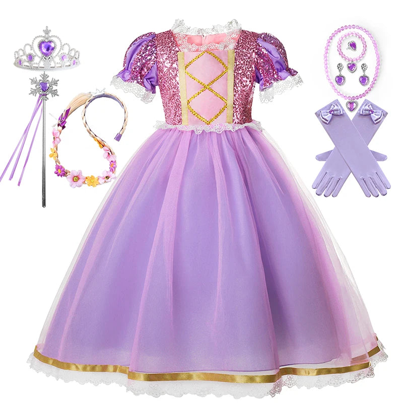 Girls Rapunzel Princess Costume Dresses Kids Summer Tangled Fancy Cosplay Dress Halloween Carnival Party Cosplay Vestido Dresses