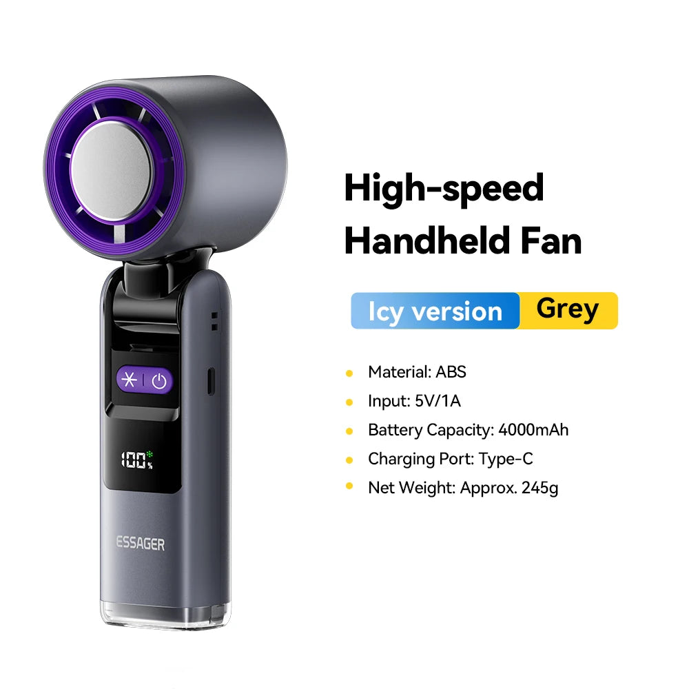 Essager Mini Fan Rechargeable Strong Wind 100 Gear Wind Speed Electric Fan Digital Display Adjustable Turbo Portable Outdoor Han