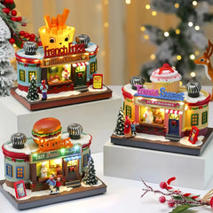 Christmas Lighted Music Box Resin Santa Ornament Gift Box Xmas Decorative Gift for Home Kitchen Cafe Window Holiday Party