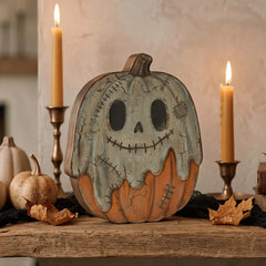 Halloween Wooden Blocks: ghosts, black cats, pumpkins, skulls, witches, owls, zombies, vampires.Shelf decor for autumn indoor ﻿