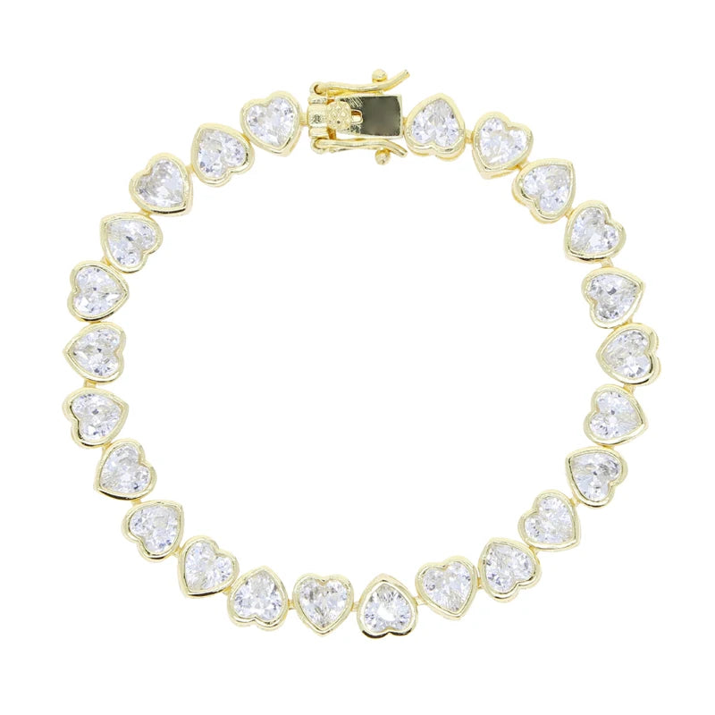 Valentine's Day Gift Fashion Jewelry For Women Gold Color High Quality Bezel Heart CZ Bracelet