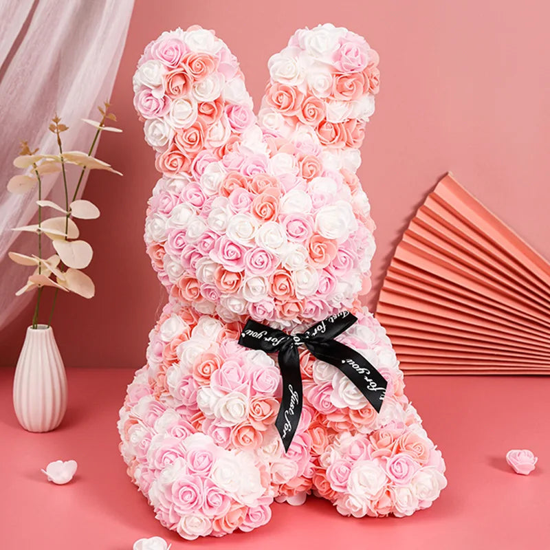 Rose Rabbit NEW Valentines Day Gifts 27cm Flower Rabbits Artificial Floral Decorations Mother' DAY Gift For Girlfriend Festival