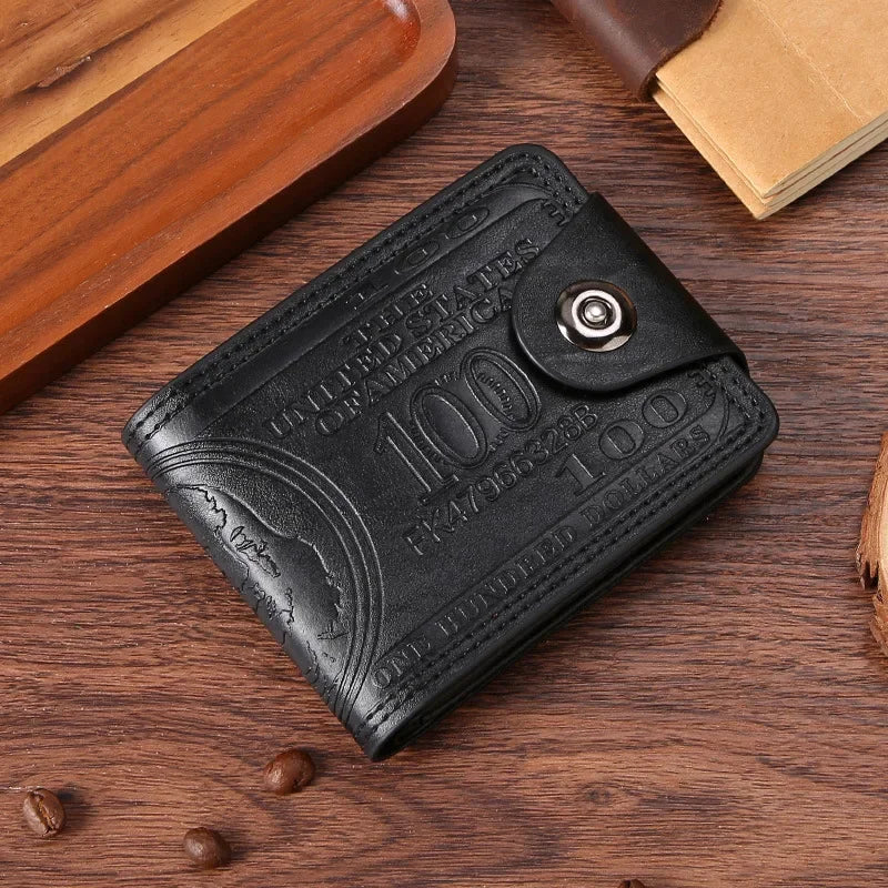 Men's Wallets with 100 US Dollar Pattern Wallet Male Leather Wallet Photo Card Holder Fashion Large Capacity Wallet Purse Bag