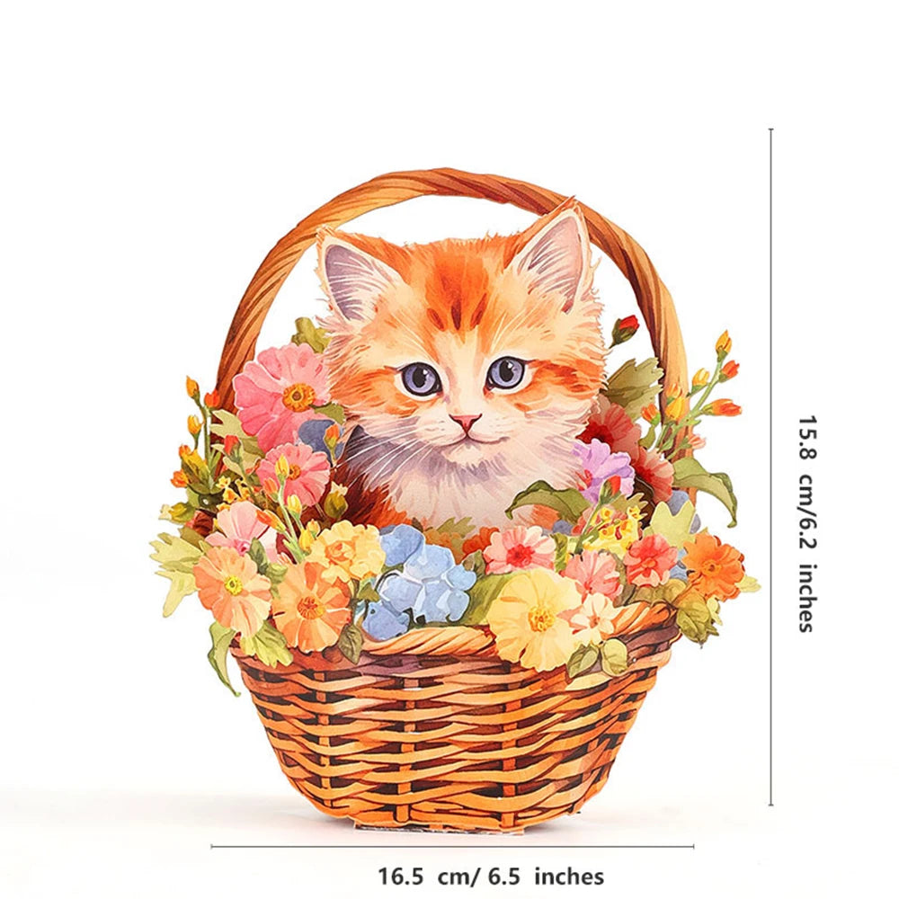 Mothers Day Pink Rose Flower Basket 3D Pop-up With Envelope