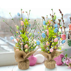 2024 Easter Decoration Glitter Foam Easter Eggs Artificial Plant Tree Stakes Easter Ornament Home Decor