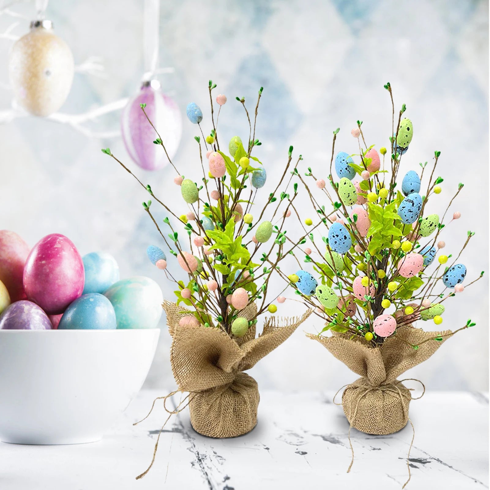 2024 Easter Decoration Glitter Foam Easter Eggs Artificial Plant Tree Stakes Easter Ornament Home Decor