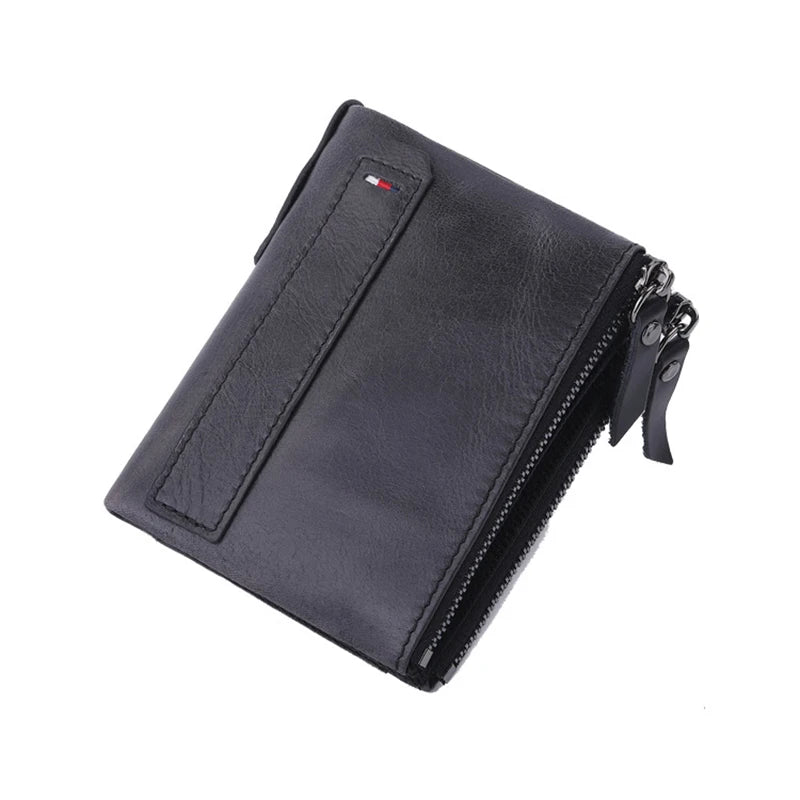 Man	Genuine Leather Wallet Luxury Designer Men Purse Card Holder Short Wallets with Zipper Pocket Men’s	Money Bag Gift