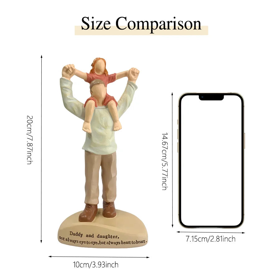 Sculpture of father and daughter's in shoulders family living room room desktop decoration, father's day Thanksgiving gifts