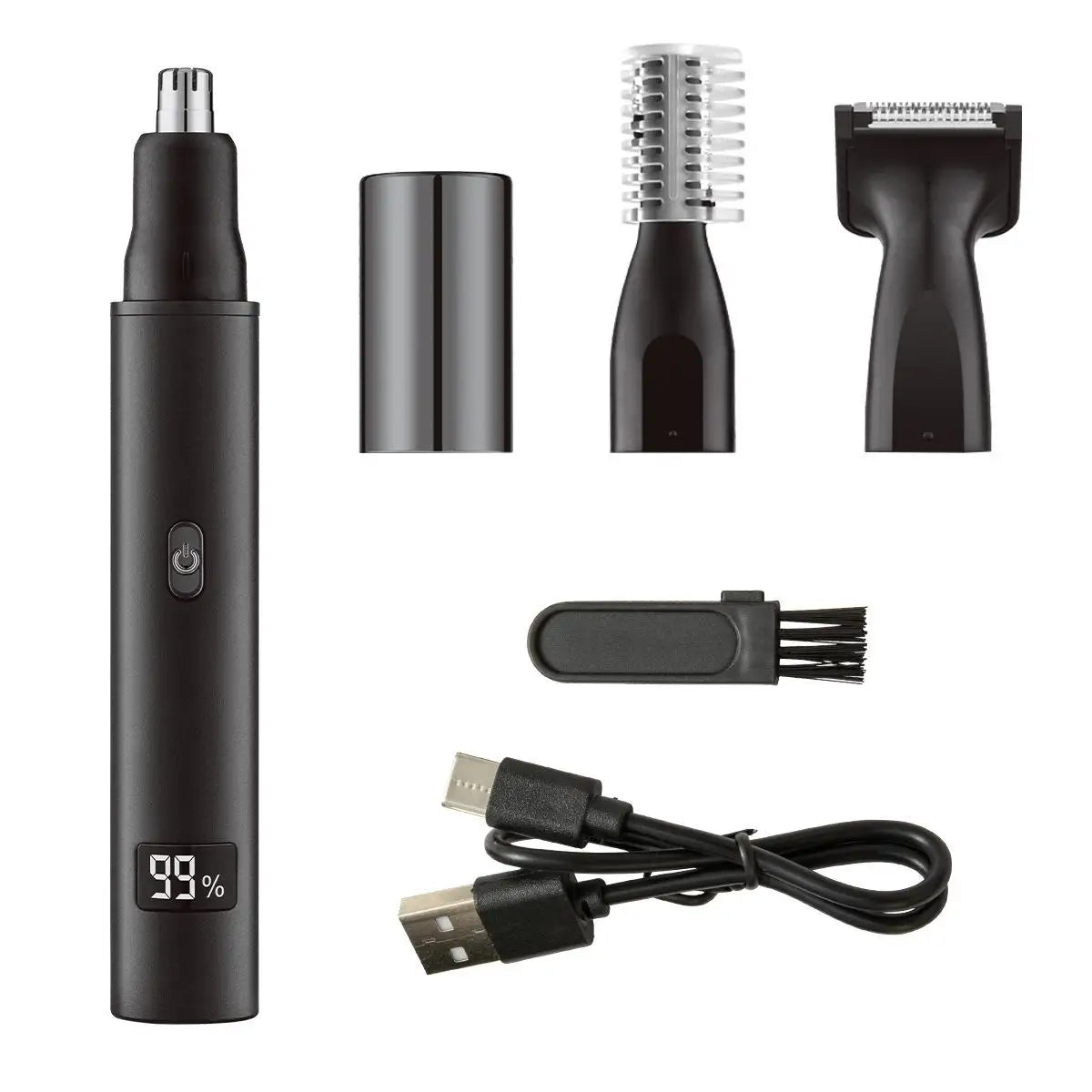 Electric 3 in 1 Nose Hair Trimmer Painless Eyebrow and Facial Hair Clipper LCD Display For Men Women USB Charging Cleaning Tool