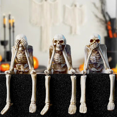 Halloween Decor Indoor Skeleton Statues See Speak Hear No Evil Figurines for Mantel Table - Realistic Resin Skull Spooky Gothic