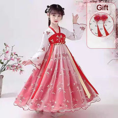 New Hanfu Girls Spring Autumn Child Costume Dress Flower Girl Cherry Blossom Tang Princess Dress Traditional Chinese Style Kids