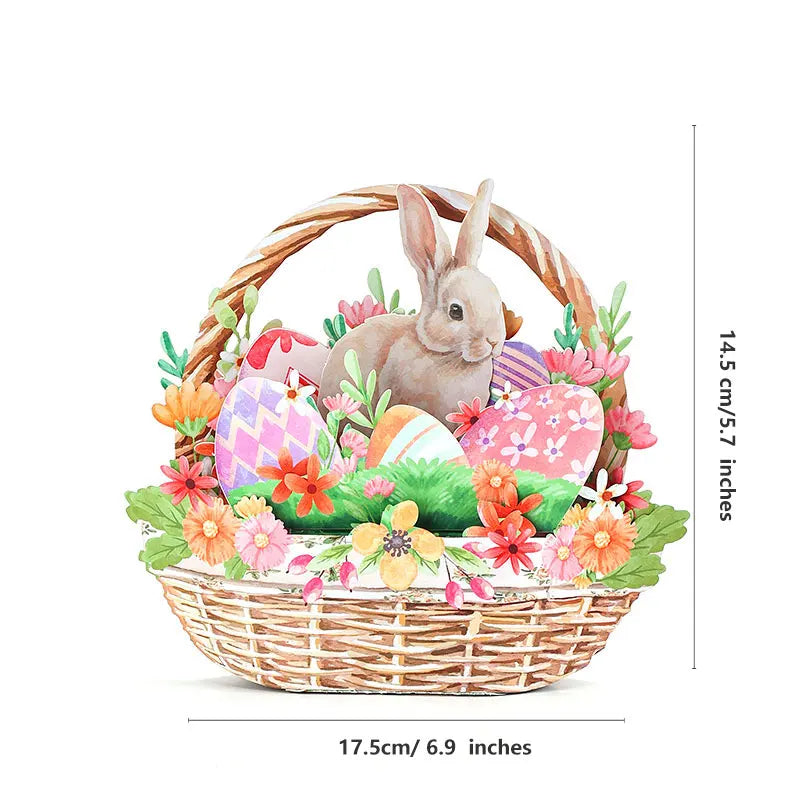 Mothers Day Pink Rose Flower Basket 3D Pop-up With Envelope
