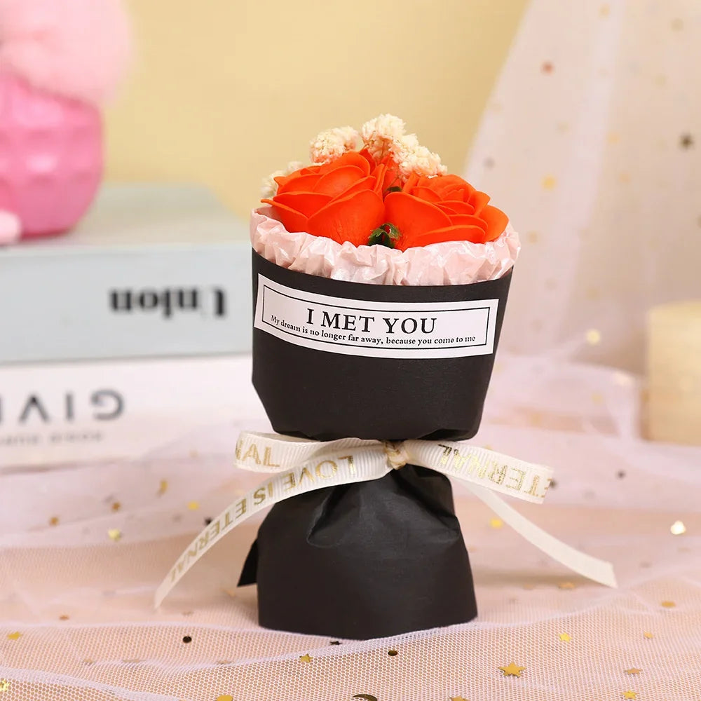 New Soap Rose Bouquet Valentine'S Day Birthday Gift for Girlfriend Gift 3 Heads Artificial Flowers Wedding Home Party Decoration